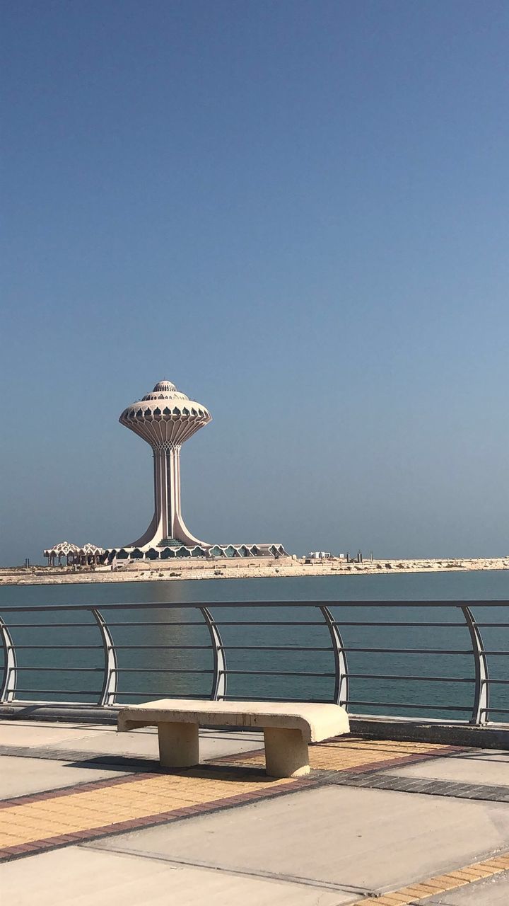 GAZEBO BY SEA AGAINST CLEAR SKY