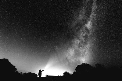 Silhouette man on landscape against sky