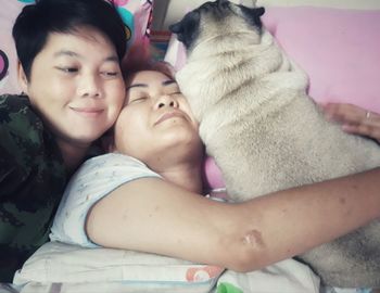 Portrait of woman with dog