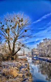 Scenic view of river against sky during winter