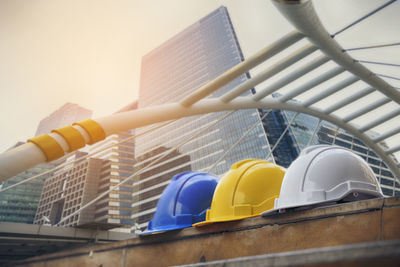 Low angle view of yellow and building against sky