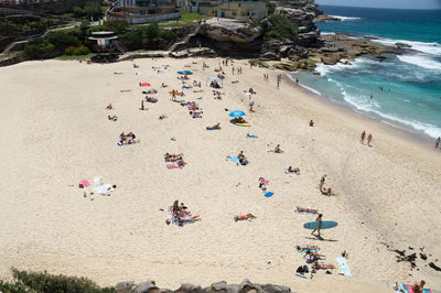 High angle view of people on beach