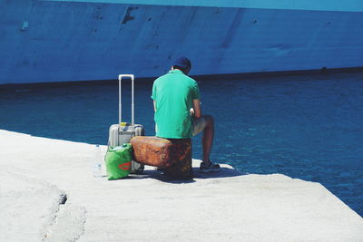 Rear view of man on seashore