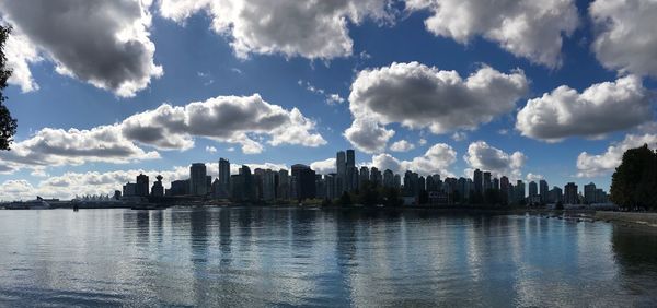 Panoramic view of river and buildings against sky