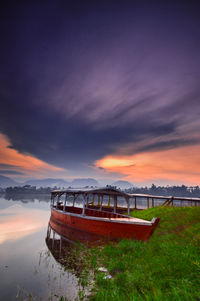 Beautiful view, boat on sunrise. a place with good vibes located at pangalengan west java indonesia