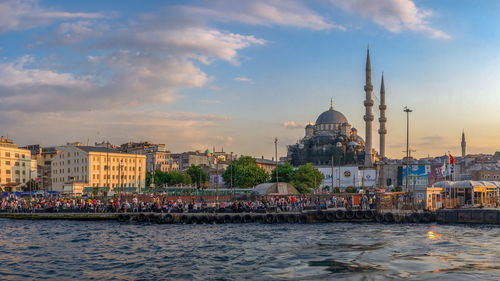 Eminonu square and galata bridge in istanbul, turkey