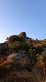 Scenic view of rocks against clear sky