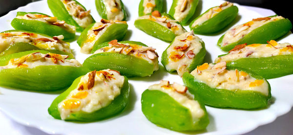 Close-up of served food in plate