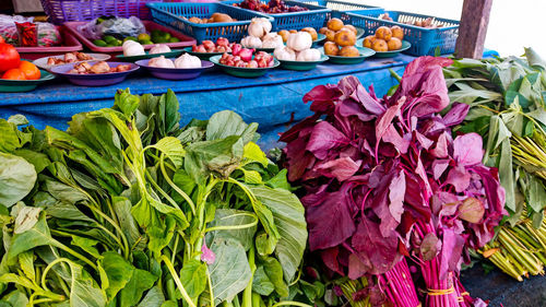 High angle view of vegetables for sale in market