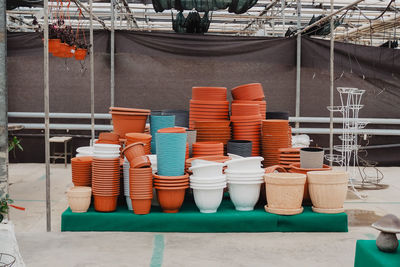 Plastic flower pots on display. high quality photo