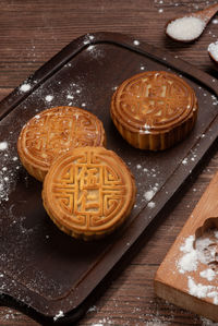 High angle view of cookies on table