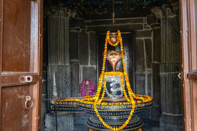 Hindu religious god shiva shivalinga decorated with flowers