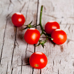 High angle view of tomatoes on table