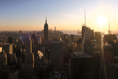 View of city at sunset