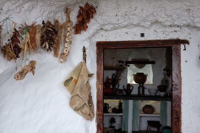 High angle view of snow on wall