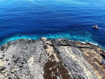 High angle view of rocks on beach