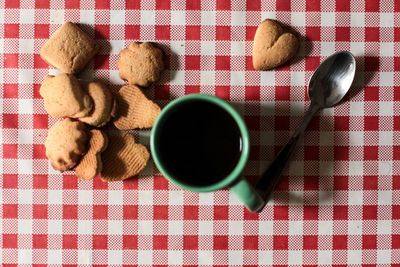 Directly above shot of coffee cup on table