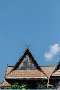 Low angle view of house against clear blue sky