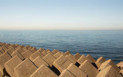 High angle view of sea against clear sky