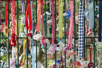 Full frame shot of toys hanging at market