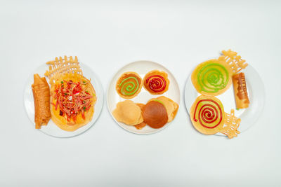 High angle view of dessert on table