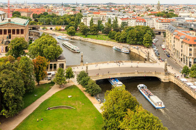 High angle view of road passing through city