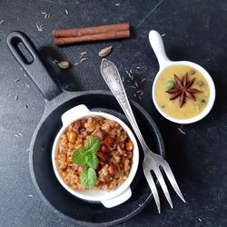High angle view of food on table