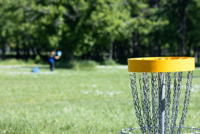 Disc golf sport game in the public park