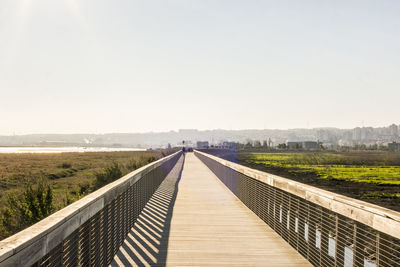 Footbridge against clear sky