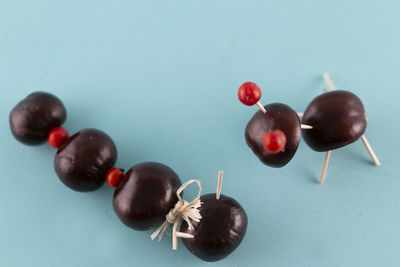 High angle view of cherries on table