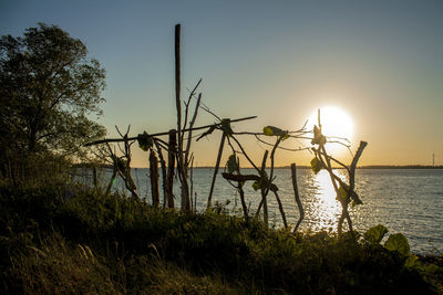 Scenic view of sea against clear sky during sunset