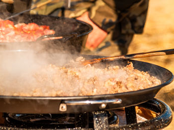 Close-up of food on barbecue grill