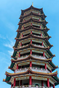 Low angle view of pagoda against building