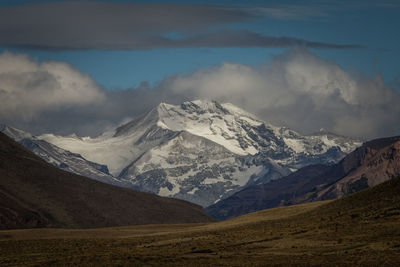 Scenic view of snowcapped mountains against sky