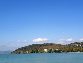 Scenic view of sea against blue sky