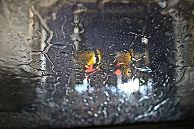 Full frame shot of raindrops on puddle