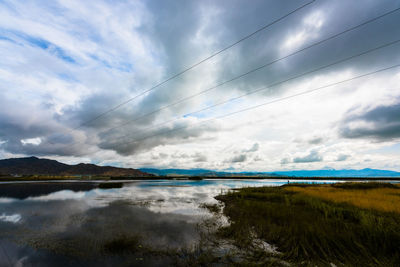 Scenic view of lake against sky