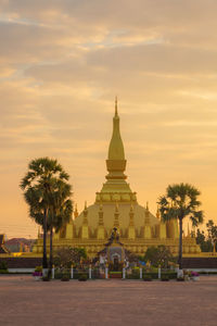 View of temple against building