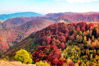 Scenic view of mountains against sky during autumn