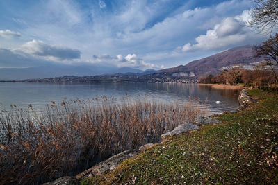 Scenic view of lake against sky