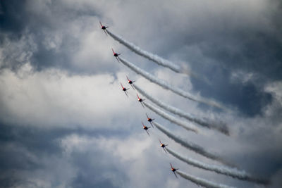 Low angle view of airplane flying against sky