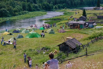 Campground by the river, art festival hay 22.07.2017 russia, komi republic, village grishestav