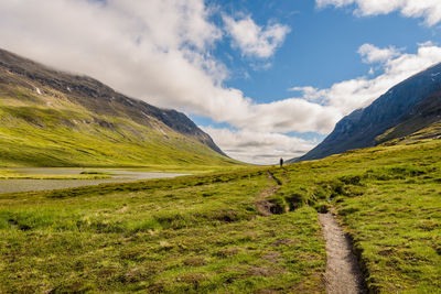 Scenic view of mountains against cloudy sky