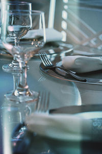 Close-up of eating utensils on table