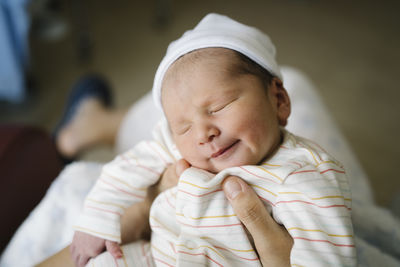 Close-up of cute baby sleeping