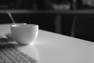 Close-up of tea cup on table