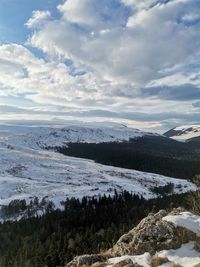 Scenic view of snowcapped mountains against sky