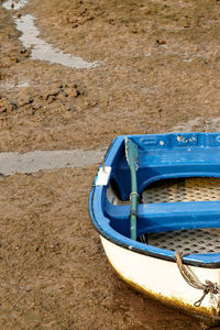 High angle view of boat on beach