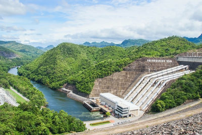 Power station at srinagarind dam on the kwai yai river in kanchanaburi province, thailand.