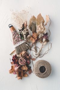 High angle view of flower bouquet on table